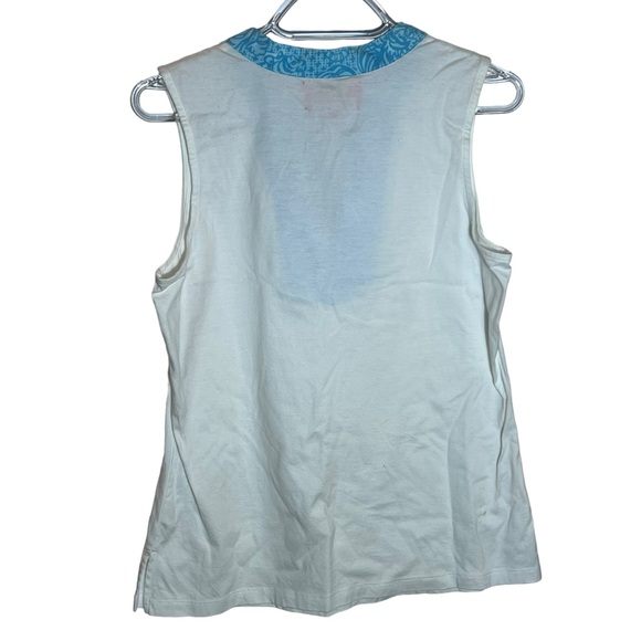 Lilly Pulitzer White Blue Trim Dev Tank Blouse Top, Medium - Picture 2 of 9